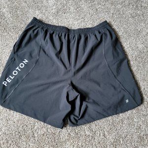 Peloton Black Size Large Cycling Shorts with White Spellout Blue Outline